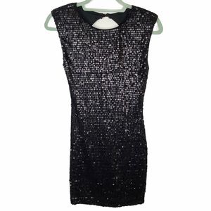 Secret Charm Women Black Sequin Shimmery Bodycon Cutout Shoulder Pad Dress Sz XS